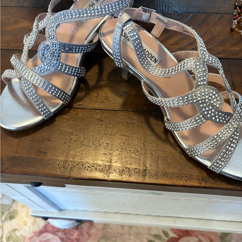 Steve Madden Silver Embellished Heels Girls Size 3